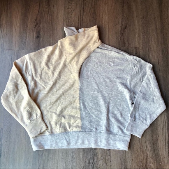 Fifteen Twenty Tops - Fifteen Twenty Turtleneck Sweatshirt Women's Medium Two-Tone Gray Tan Modal